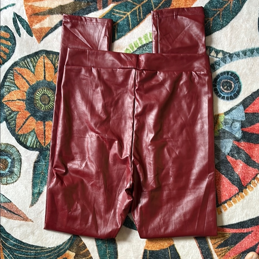 Burgundy Vegan Leather Leggings - Picture 5 of 5